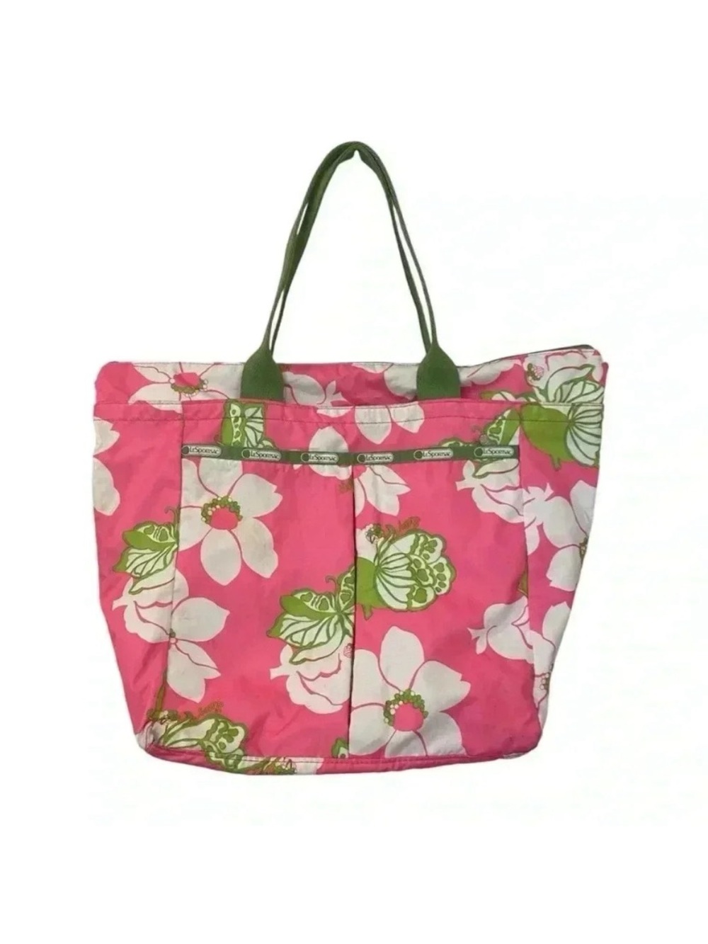 Lesportsac x Lilly Pulitzer Nylon Large Tote Bag Pink Green Floral  Colab Preppy